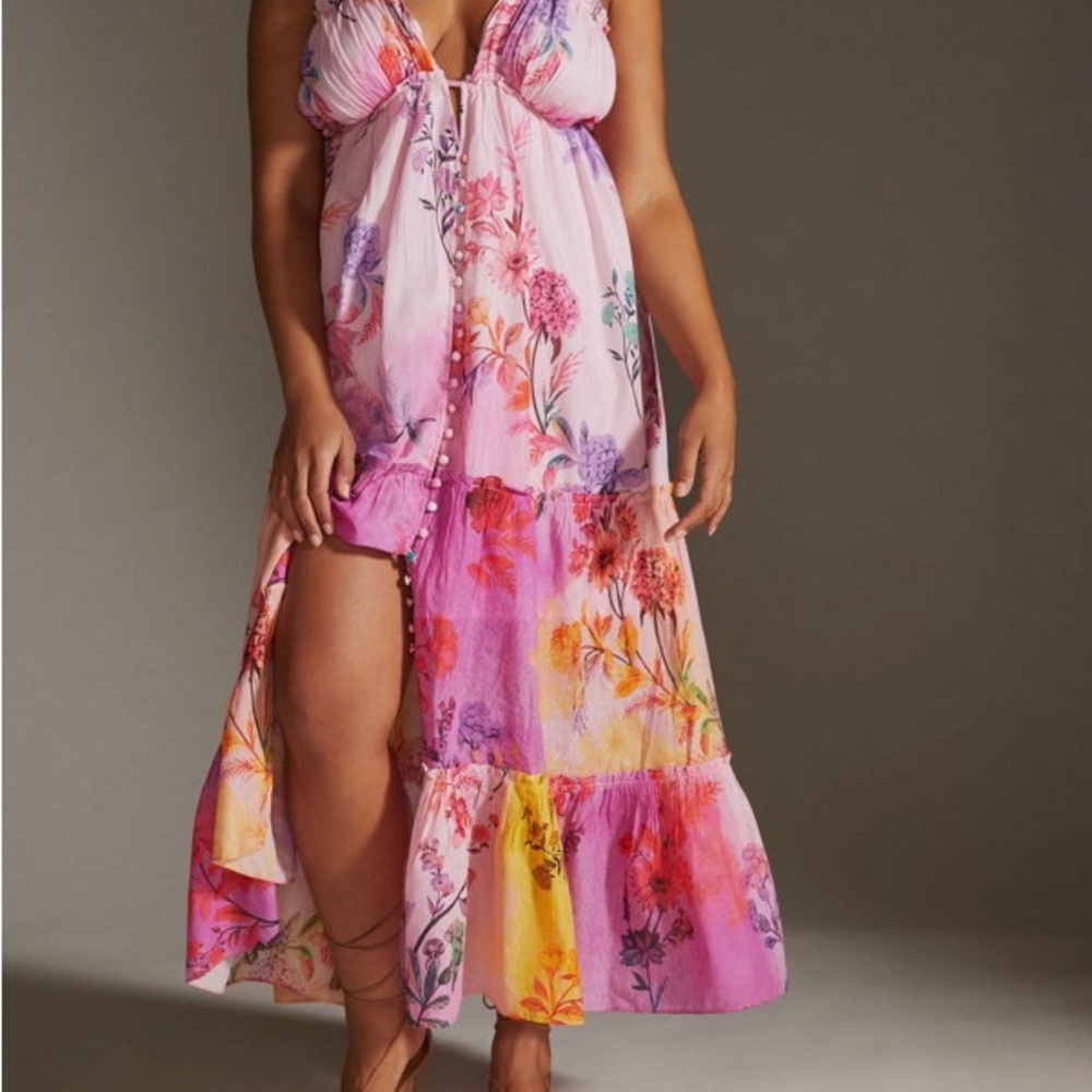 Anthropologie Floral Maxi Dress in Pink and Orange - Picture 3 of 16